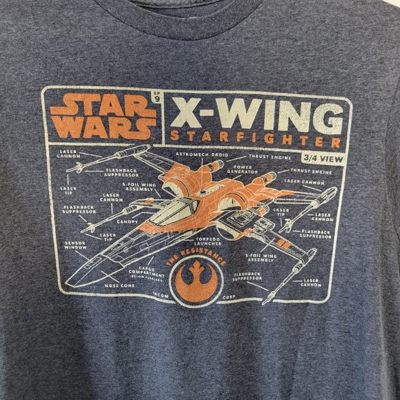 Gray T Shirt Star Wars X-Wing Starfighter Schematic Episode IX Rise Of Skywalker - Picture 2 of 4